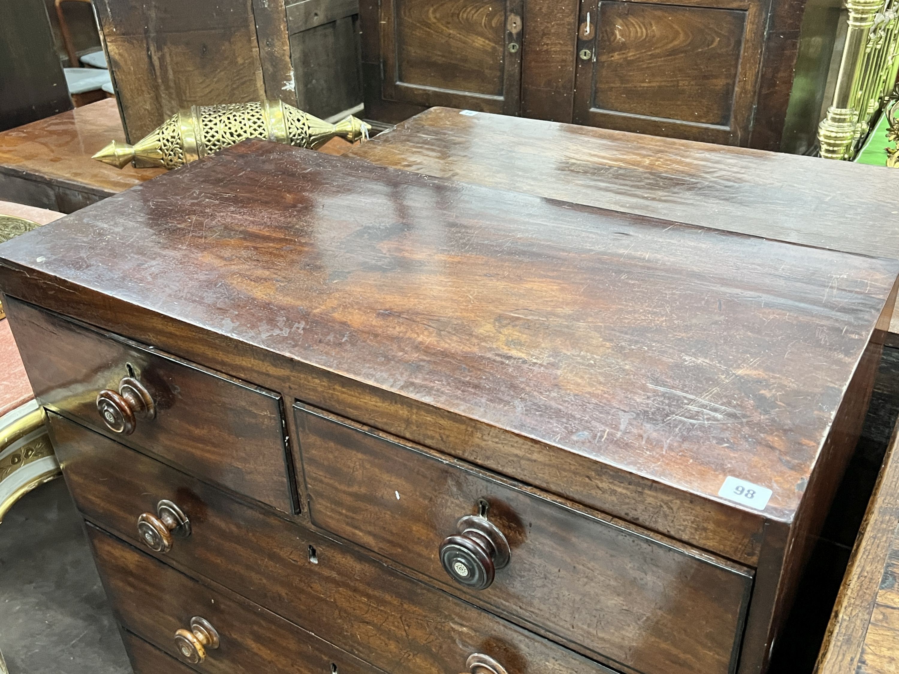 A Regency mahogany chest of two short and three long drawers, width 90cm, depth 45cm, height 106cm.